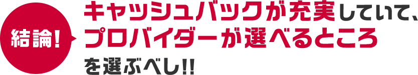 結論! キャッシュバックが充実していて、プロバイダーが選べるところを選ぶべし!!